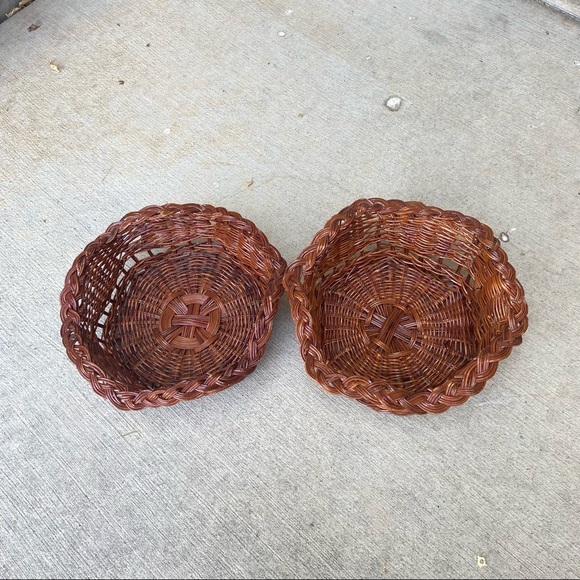2 Brown Wicker Baskets 7”x2.5” - Picture 1 of 4